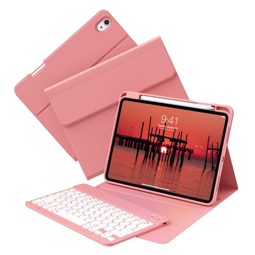 KVTVOU Tastatur Hülle für iPad (A16) 11.Generation/iPad 10. Generation 10,9 Zoll 2025/2022, Rechtem Stiftschlitz, Bluetooth Abnehmbare Tastatur, QWERTZ, Auto Wachen/Schlafen, Wassermelonenrot von KVTVOU