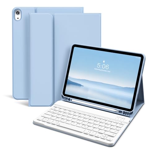 KVTVOU Tastatur Hülle für iPad A16 2025 11. Generation/für iPad 10. Generation 2022, 11/10,9 Zoll, Flexibles TPU Schlanke Hülle mit stifthalter, Bluetooth Abnehmbarer QWERTZ Tastatur, Hellblau von KVTVOU