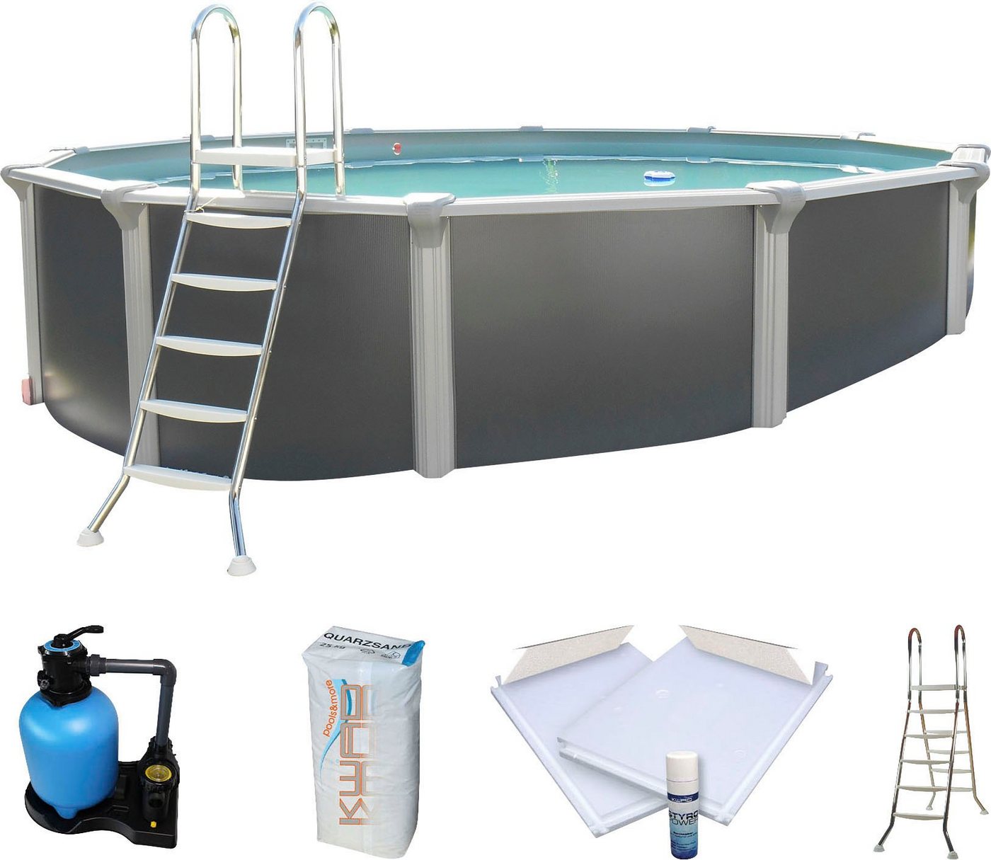 KWAD Rundpool Supreme all in Premium Folie (Set, 7-tlg), 7-tlg., ØxH: 460x132cm, grau, inkl. Bodenisolationsset von KWAD