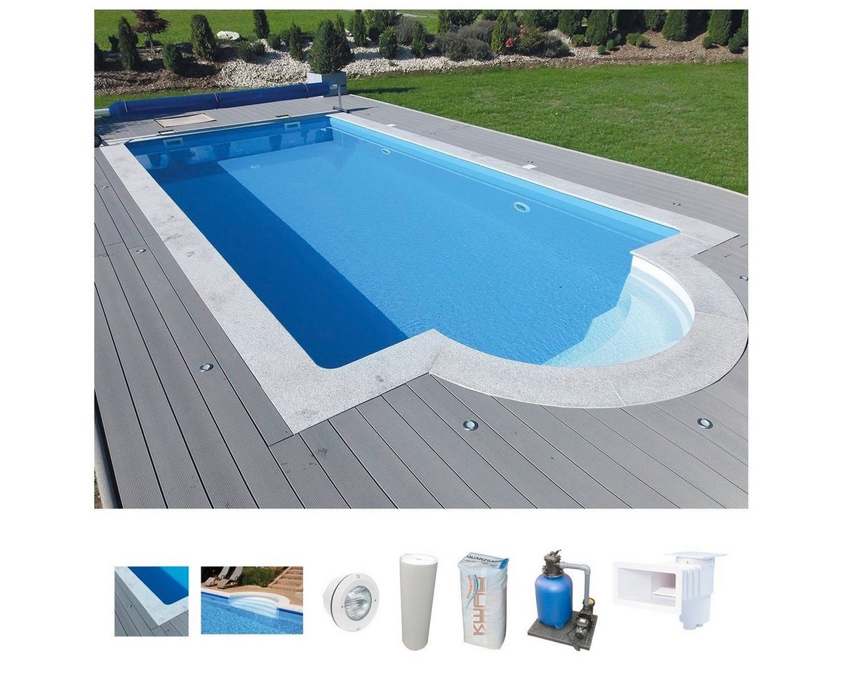 KWAD Schwimmbecken STYROPOR®STEIN POOL ALL INCLUSIVE, BxLxH: 300x600x150 cm (Set), mit Römertreppe, inkl. Beckenrandsteine & Poolbeleuchtung von KWAD