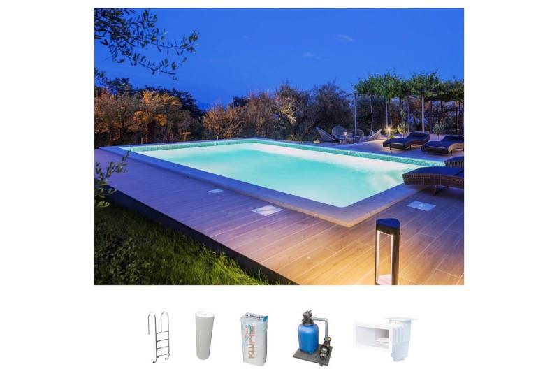 KWAD Schwimmbecken STYROPOR®STEIN POOL ALL INCLUSIVE, BxLxH: 400x800x150 cm (Set), mit Edelstahlleiter, inkl. Beckenrandsteine & Poolbeleuchtung von KWAD