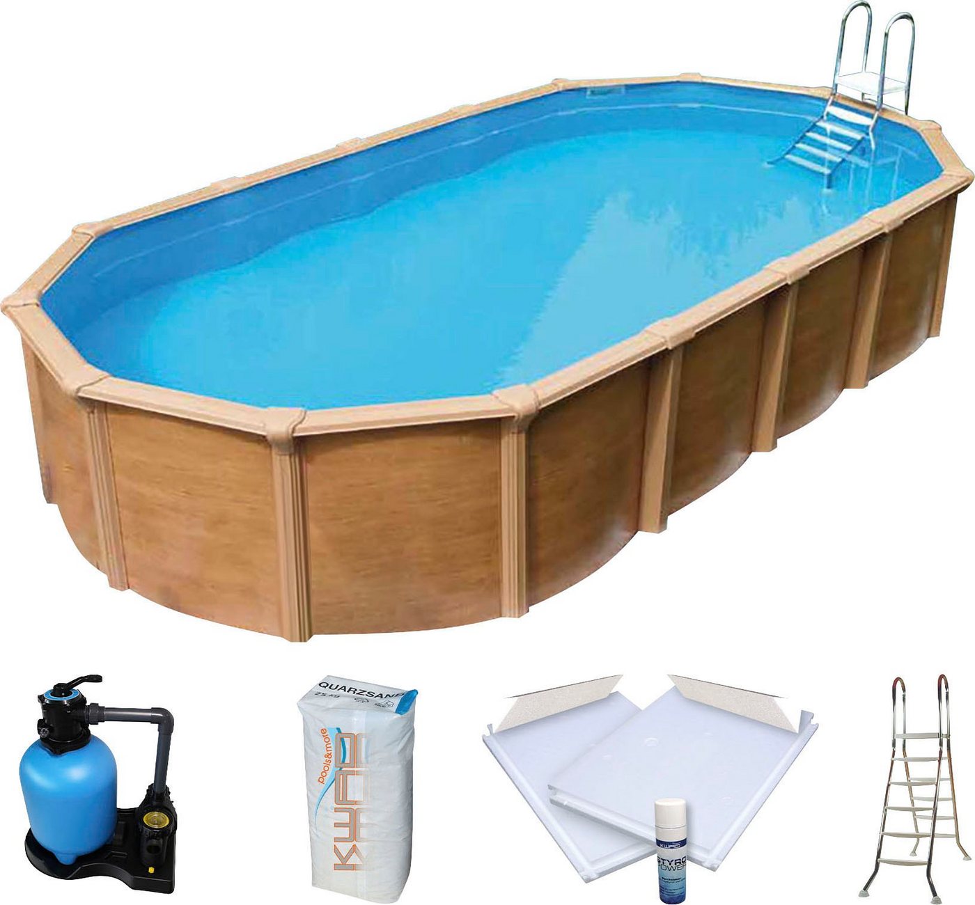 KWAD Schwimmbecken Supreme Wood all in Premium Folie (Set, 7-tlg), 7-tlg., BxLxH: 360x730x132cm, blau, inkl. Bodenisolationsset von KWAD