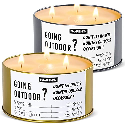 Citronella Kerze Outdoor, 2 * 14oz*75h, Kerzen Outdoor Anti Mücken, Natürliches Sojawachs Kerzen Groß Set für Garten, Camping, Indoor, Grillen, Picknicks, Sommergeschenk von KWANITHINK