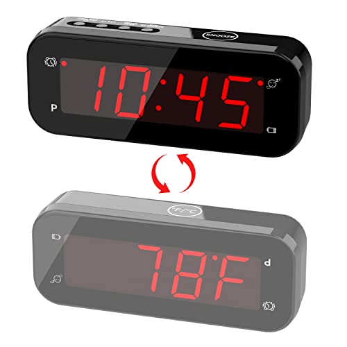 KWANWA 2 in 1 Digitaler Wecker mit Raumthermometer, LED Uhr Batteriebetrieben Tischuhr mit 3 Einstellbarer Helligkeit/Snooze/Ohne Ticken/12/24Hr Gut Lesbares Tragbarer Reisewecker Schwarzer Wanduhr von KWANWA