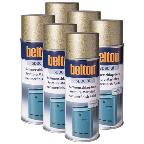 6 x Belton Hammerschlag-Lack Gold 0,4l (Lackspray) von belton