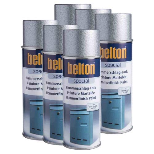 6 x Belton Hammerschlag Lack silber 0,4l (Lackspray) von belton