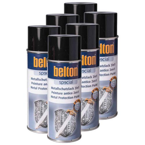 6 x Belton Metallschutzlack 2in1 Schwarz 0,4l (Lackspray) von KWASNY | Belton Lackspray