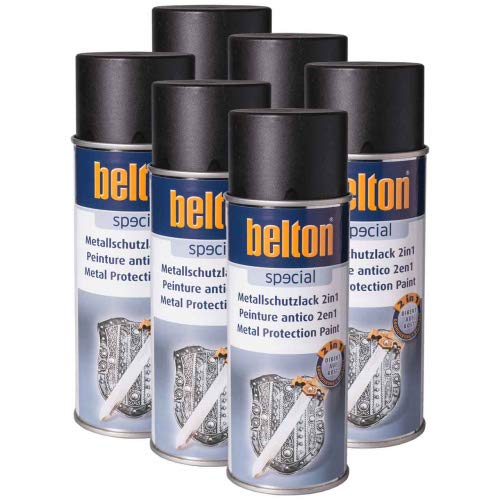 6 x Belton Metallschutzlack 2in1 Schwarz matt 0,4l (Lackspray) von KWASNY | Belton Lackspray