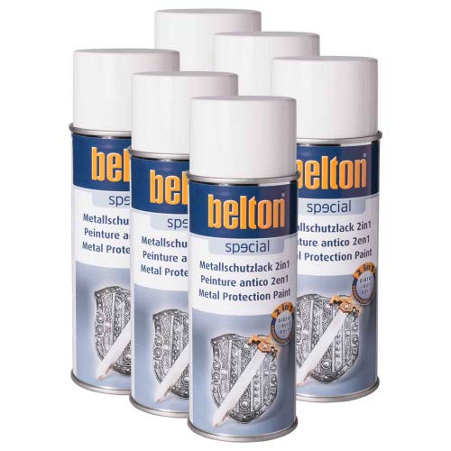 6 x Belton Metallschutzlack 2in1 reinweiß 0,4l (Lackspray) von KWASNY | Belton Lackspray