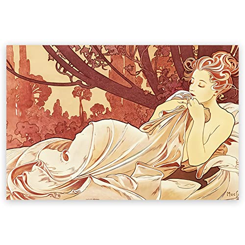 KWAY Alphonse Mucha Print – Dusk Poster – Vintage Leinwand Wandkunst Jugendstil Poster Ästhetische Wanddekoration für Kinderzimmer Schlafzimmer ungerahmt (30 x 45 cm) von KWAY