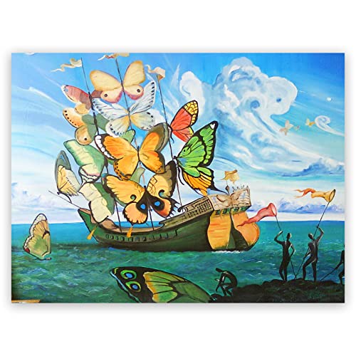 KWAY Salvador Dali Wandkunst Schmetterling – Schiff mit Schmetterling Segel Leinwand Kunstdruck – surrealistische Malerei – Schmetterling Wanddekoration für Schlafzimmer, ästhetisches Poster, von KWAY