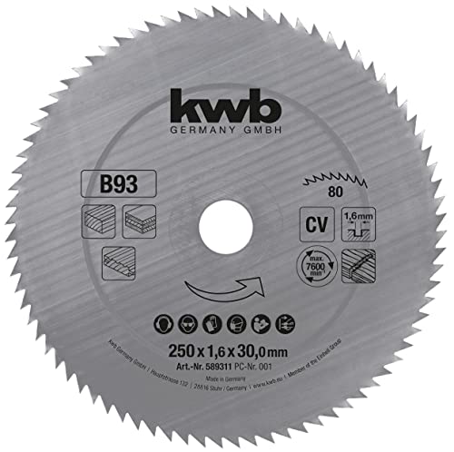 kwb Kreissägeblatt 250 x 30 mm, Made in Germany, feiner präziser Schnitt, geeignet für Holzpaneele, Profilholz und Weichholz von kwb