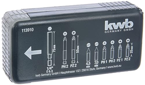 kwb Bit-Set Bit-Spenderbox – 9-teilig mit Magnet-Bitthalter mit E Schaft für Akkuschrauber von kwb