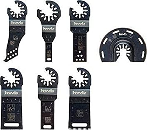 kwb AKKU-TOP Multitool Sägeblätter - Koffer-Set, 7-teilig, inkl. Tauchsägeblatt, Linienschneider und halbrundem HSS Segment-Sägeblatt von kwb