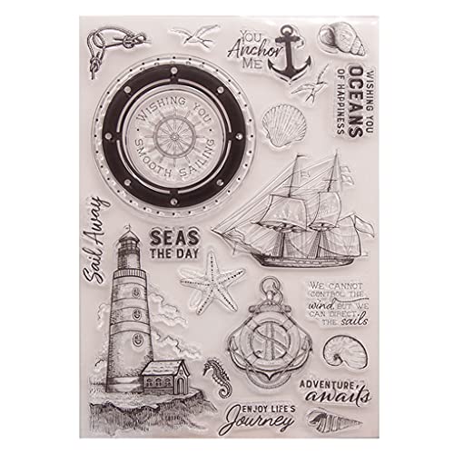 KWELLAM Seas The Day Sail Away You Anchor Me Segelboot Seestern Leuchtturm Conch Kompass transparente Stempel für Kartenherstellung Dekoration und DIY Scrapbooking 21051507 von KWELLAM