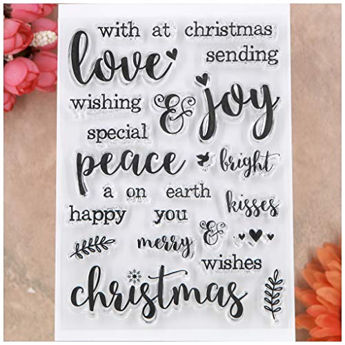 KWELLAM Transparente Stempel mit Aufschrift "Merry Christmas Wishes", für Grußkarten, Dekoration und Bastelarbeiten von KWELLAM