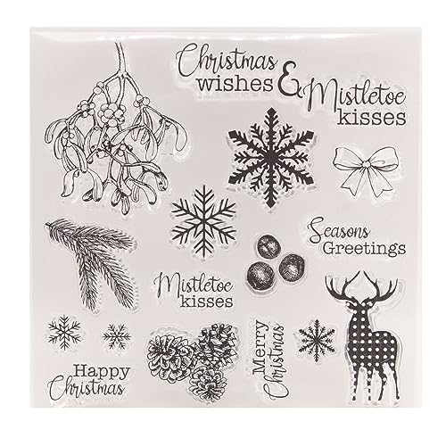 Kwellam Merry Christmas Wishes 3082607 Schneeflocke, Hirsch, Tannenzapfen, transparente Stempel für Kartenherstellung, Dekoration und DIY Scrapbooking von KWELLAM