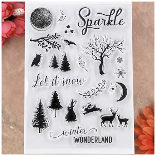 Wellam Merry Christmas Tree Deer Let it Snow Winterwunderland Stempel für Karten Basteln und Scrapbooking von KWELLAM