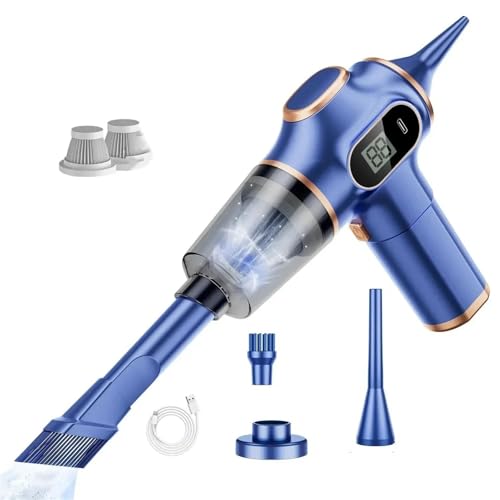 KWEZ Kabellos Handsauger Mini Staubsauger Handheld-Wireless-Reiniger Akku-tragbarer Reinigungsroboter Heim- und Autogebrauch großer Saugreiniger(Blue 2 Pcs Filter) von KWEZ