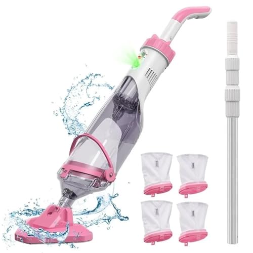 KWEZ Kabellos Handsauger Mini Staubsauger Poolsauger für oberirdische Pools mit Teleskopstange, Laufzeit bis zu 1 Stunde, wiederaufladbarer Hand-Poolreiniger(Pink) von KWEZ