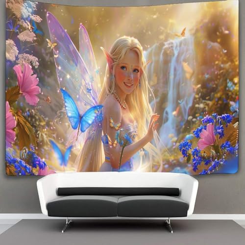 KWFYBEHZ Glückliche Fee Wandteppich Wandbehang Wandtuch Tapestry Wall Hanging,Wandteppich Sonneny Country Wanddeko Für Schlafzimmer Wohnzimmer Wohnheim 180cmx230cm von KWFYBEHZ