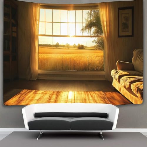 KWFYBEHZ Microfaser Flauschiger Wandteppich Mit Feld Sonnelight Wandbespannung Oder Deckenbespannung Wandtuch (150cmx200cm,Fenster) von KWFYBEHZ