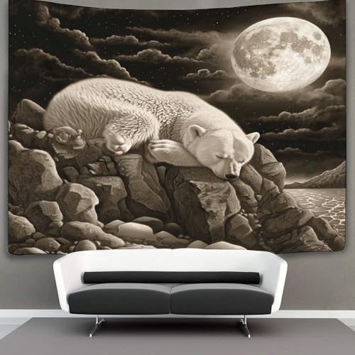 KWFYBEHZ Mond Tapisserie Wandbehang Polar Bär Tapisserie Wandteppiche Für Schlafzimmer Wohnzimmer Wohnheim Dekor 100cmx150cm KWFYBEHZ Mond Tapisserie Wandbehang Polar Bär Tapisserie Wandteppiche Für Schlafzimmer Wohnzimmer Wohnheim Dekor 100cmx150cm von KWFYBEHZ