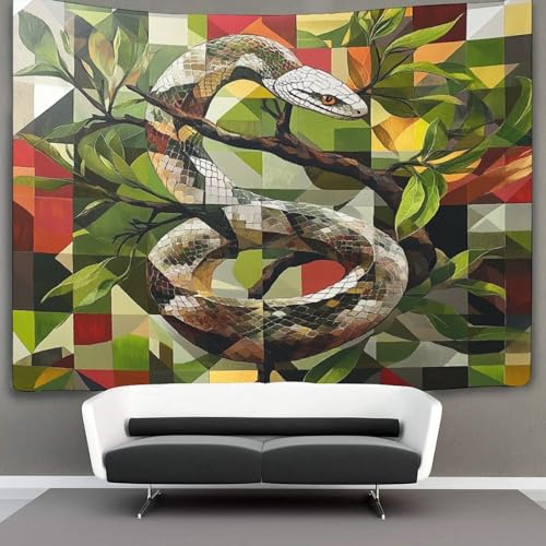 KWFYBEHZ Schlange And An Ash Tree Wandteppich, Wandbehang Wandtuch Geometrischer Stil Tapestry Wall Hanging,Wandteppich Wanddeko Für Schlafzimmer Wohnzimmer Wohnheim 70cmx100cm von KWFYBEHZ