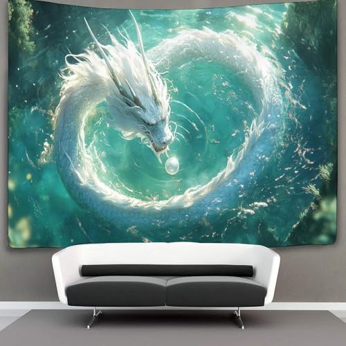 KWFYBEHZ Silver Drache Wandteppich Wandtuch Wandbehang Tapestry Tapisserie Wanddekoration Perle Wandkunst Wandtücher 100cmx150cm von KWFYBEHZ
