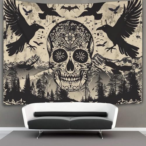 KWFYBEHZ Totenkopf Tapisserie Wandbehang, Krähe Tapisserie-Wandteppich-Dekor Für Wohnzimmer,Schlafzimmer,Wohnheim 150cmx200cm KWFYBEHZ Totenkopf Tapisserie Wandbehang, Krähe Tapisserie-Wandteppich-Dekor Für Wohnzimmer,Schlafzimmer,Wohnheim 150cmx200cm von KWFYBEHZ