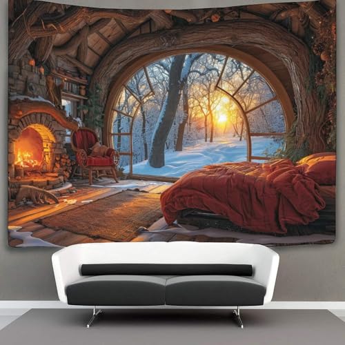 KWFYBEHZ Winter Wald Cabin Wandteppich Kamin Tapisserie Wandbehang Landschaft Wandkunst Dekore 150cmx200cm KWFYBEHZ Winter Wald Cabin Wandteppich Kamin Tapisserie Wandbehang Landschaft Wandkunst Dekore 150cmx200cm von KWFYBEHZ