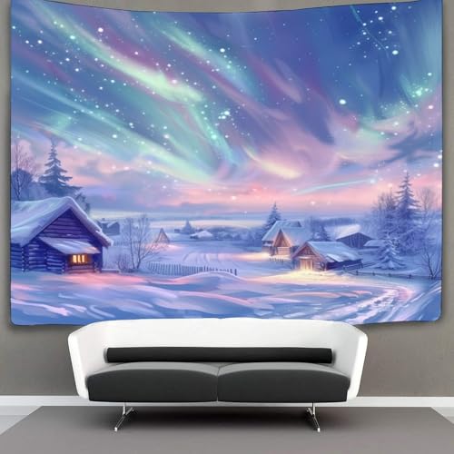 KWFYBEHZ Winterdorf Tapisserie Wandbehang Nordlichter Tapisserie Wandteppiche Für Schlafzimmer Wohnzimmer Wohnheim Dekor 130cmx150cm KWFYBEHZ Winterdorf Tapisserie Wandbehang Nordlichter Tapisserie Wandteppiche Für Schlafzimmer Wohnzimmer Wohnheim Dekor 130cmx150cm von KWFYBEHZ