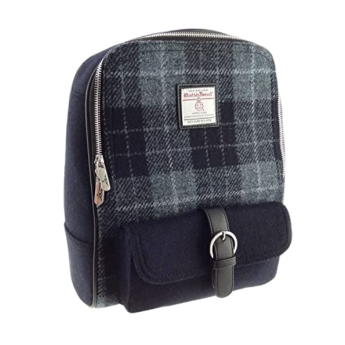 KWH Großer Naver-Rucksack aus Harris-Tweed in Grau und Schwarz mit Tartan-Karomuster von KWH