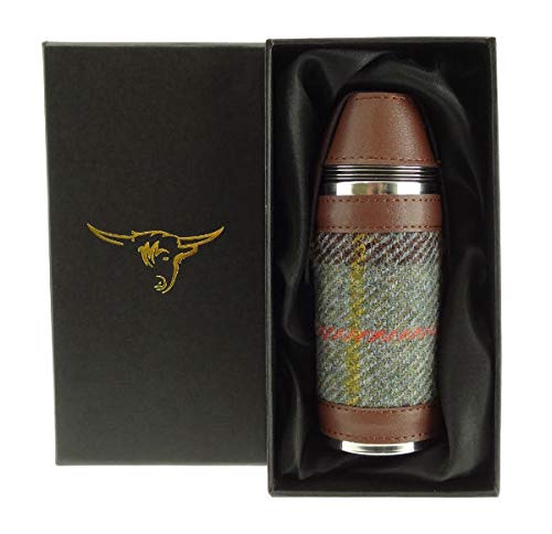 KWH MacLeod Grün Braun Harris Tweed Edelstahl 8oz Jagdflasche von KWH