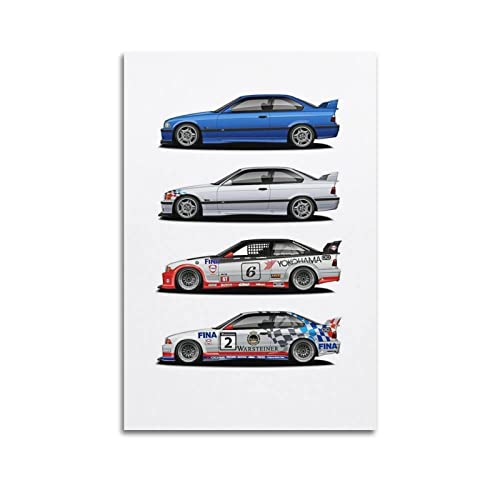 KWID Rennauto-Poster für BMW E36 M3 Rennsportwagen-Poster, dekoratives Gemälde, Leinwand, Wandposter und Kunstbild, modernes Familien-Schlafzimmer, 50 x 75 cm von KWID