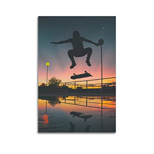 KWID Skate-Poster, Skateboard, Sonnenuntergang, Sonnenaufgang, Poster, dekoratives Gemälde, Leinwand, Wandposter und Kunstbild, modernes Familien-Schlafzimmer, Dekoration, Poster, 40 x 60 cm von KWID
