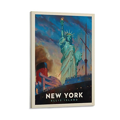 KWID Vintage-Poster New York Ellis Island Poster, dekoratives Gemälde, Leinwand, Wandposter und Kunstbild, modernes Familien-Schlafzimmer, Dekoration, Poster, 20 x 30 cm von KWID