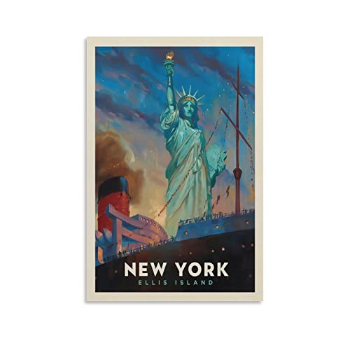 KWID Vintage-Poster New York Ellis Island Poster, dekoratives Gemälde, Leinwand, Wandposter und Kunstbild, modernes Familien-Schlafzimmer, Dekoration, Poster, 40 x 60 cm von KWID