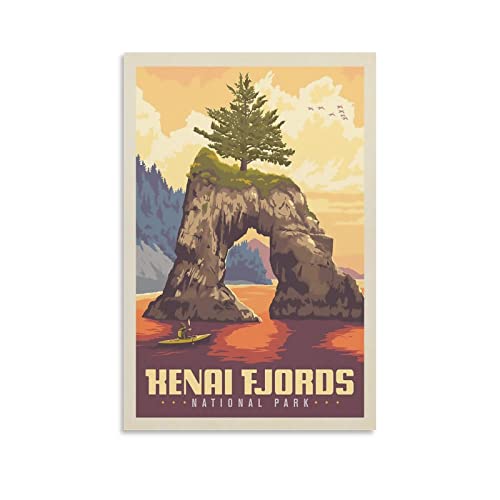 Vintage-Reiseposter Kenai Fjords Kayaker Poster Dekorative Malerei Leinwand Wandposter und Kunstbild Druck Moderne Familie Schlafzimmer Dekor Poster 30 x 45 cm von KWID