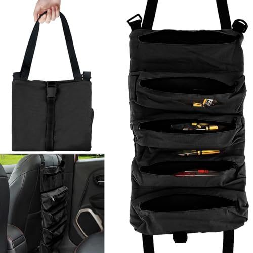 Canvas Schraubenschlüssel Werkzeugtasche Mehrzweck Rolltasche Werkzeug Rolltasche Roll Up Pouch Wrench Roll Up Bag Rolltasche Werkzeugtasche mit 5 Reißverschlusstaschen, Handwerker/Elektriker,Schwarz von KWJEIULSOQ