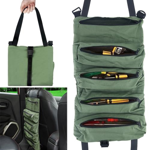 Canvas Schraubenschlüssel Werkzeugtasche Mehrzweck Rolltasche Werkzeug Rolltasche Roll Up Pouch Wrench Roll Up Bag Rolltasche Werkzeugtasche mit 5 Reißverschlusstaschen, für Handwerker/Elektriker,Grün von KWJEIULSOQ