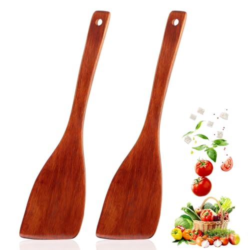 2 Stück Reislöffel aus Holz, Reisservierlöffel Reisspatel Reispaddel Holz Reisschaufel, Pfannenwender Holz Küchenspatel Holzspatel Küche Wooden Spatula Cooking 33 cm Kochlöffel Holz von KWJEIULSOQ