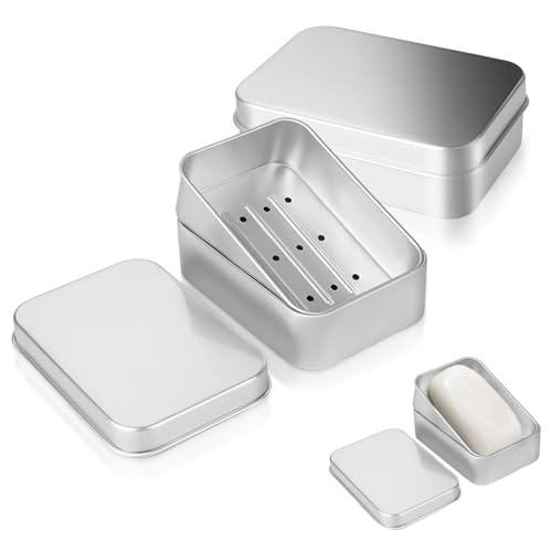 KWJEIULSOQ Seifendose Reise Wasserdicht Seifenschale mit Ablauf,Seifenbox Reise Festes Shampoo Aufbewahrung aus Aluminium Soap Holder,Soap Box Seifendose Metall (2, Cuboid) von KWJEIULSOQ