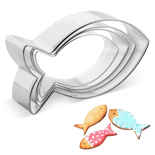 KWJEIULSOQ 4 Stück Kleiner Fisch Ausstechformen Set Plätzchenausstecher Ausstecher Weihnachten Keksausstecher, Spülmaschinenfest Plätzchen Ausstecher Schwein Cookie Cutter für Kekse, Fudge, Brotfrüch von KWJEIULSOQ