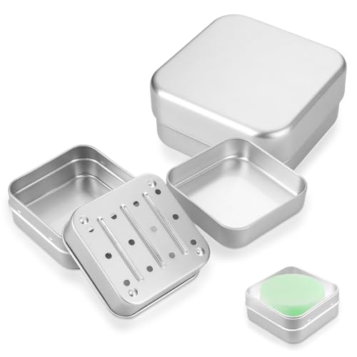 KWJEIULSOQ Seifendose Reise Wasserdicht Seifenschale mit Ablauf,Seifenbox Reise Festes Shampoo Aufbewahrung aus Aluminium Soap Holder,Soap Box Seifendose Metall (2, Quadrat) von KWJEIULSOQ