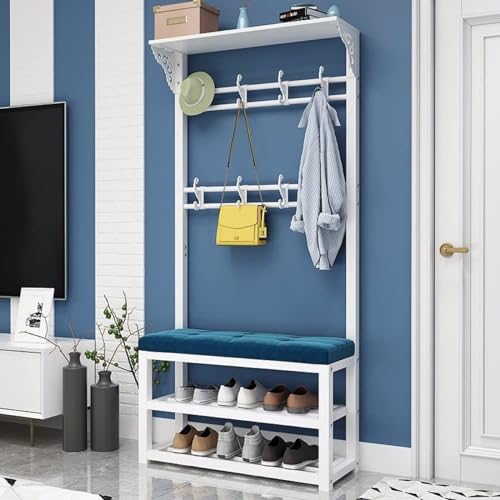 KWMAEEUID 3-in-1-Garderobenständer mit Schuhbank, Flurgarderobenständer mit Bank und Doppelhaken, Aufbewahrung im Oberplattendesign und staubdicht, für den Flur im Familienschlafzimmer, Wo KWMAEEUID 3-in-1-Garderobenständer mit Schuhbank, Flurgarderobenständer mit Bank und Doppelhaken, Aufbewahrung im Oberplattendesign und staubdicht, für den Flur im Familienschlafzimmer, Wo von KWMAEEUID