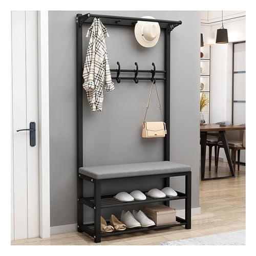 KWMAEEUID 4-in-1-Eingangsbaum mit Schuhbank, Garderobe mit 12 Haken und 2 Hängestangen, mit Bank und Schuhaufbewahrung, Metallrahmen, Schwarz, 60 cm KWMAEEUID 4-in-1-Eingangsbaum mit Schuhbank, Garderobe mit 12 Haken und 2 Hängestangen, mit Bank und Schuhaufbewahrung, Metallrahmen, Schwarz, 60 cm von KWMAEEUID