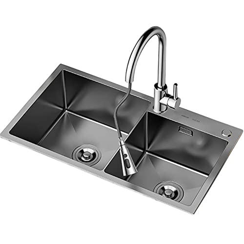 KWMAEEUID Doppelbecken-Küchenspülen mit Wasserhahn, Edelstahlspüle, Schwarze Bar-Vorbereitungsspüle, Drop-In- oder Unterbau-Installation/B/82 * 44 cm KWMAEEUID Doppelbecken-Küchenspülen mit Wasserhahn, Edelstahlspüle, Schwarze Bar-Vorbereitungsspüle, Drop-In- oder Unterbau-Installation/B/82 * 44 cm von KWMAEEUID