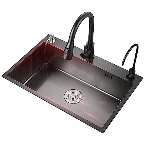 KWMAEEUID Drop-in-Küchenspüle, Aufsatzmontage-Edelstahl-Einzelbeckenspüle, Aufsatzspüle mit Abfluss/B/50 * 45 cm von KWMAEEUID