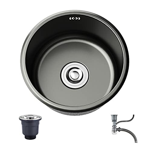 KWMAEEUID Einzelbecken-Küchenspüle, Schwarze Unterbau-Küchenspüle aus Edelstahl, runde Spüle mit Wasserhahn, Küchenspülen für Bar, Küche, Balkon/Schwarz/40 * 40 cm KWMAEEUID Einzelbecken-Küchenspüle, Schwarze Unterbau-Küchenspüle aus Edelstahl, runde Spüle mit Wasserhahn, Küchenspülen für Bar, Küche, Balkon/Schwarz/40 * 40 cm von KWMAEEUID